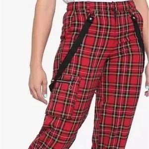 HOT TOPIC Red Plaid Suspender Jogger Pants Size 9